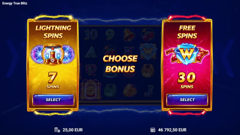 Energy True Blitz - การเลือกตัวเลือก Lightning Spins