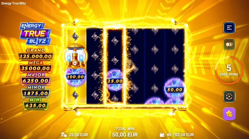 Energy True Blitz - สายฟ้าและสปินในเกมหลัก