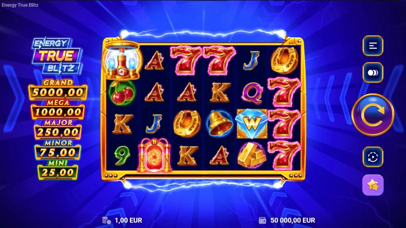 Energy True Blitz - หน้าจอเกมที่มีวงล้อ 6x4